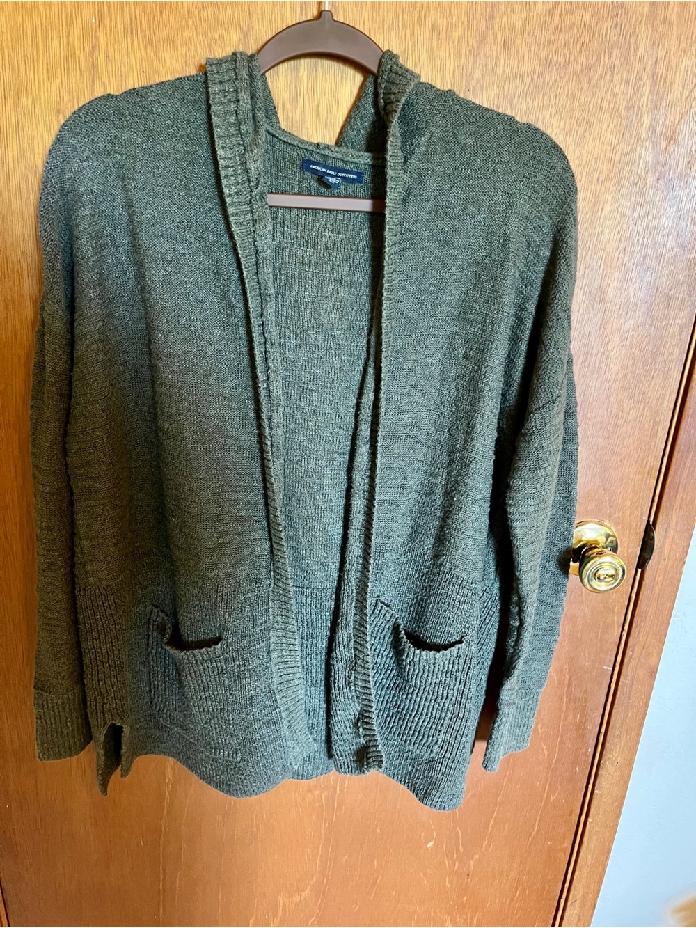 American Eagle Outfitters Olive Green Hooded Open Cardigan
